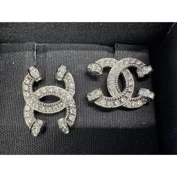 Chanel CC Crystal Stud Earrings Silver Hardware - Picture 1 of 5
